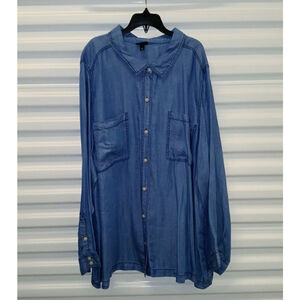 Torrid Chambray Blue Tencel Two Pocket Button Up Shirt 5X